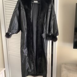 Full Length Leather Coat With Rabbit Fur
