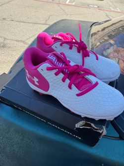 Under Armour Kids white  and Hot Pink Athletic Sneakers Size 2y