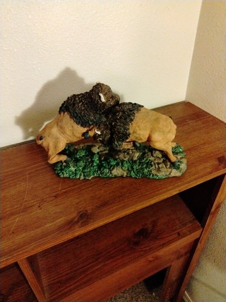 Bison Fighting Sculpture