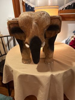 Large Hand-Carved Wooden Elephant Table