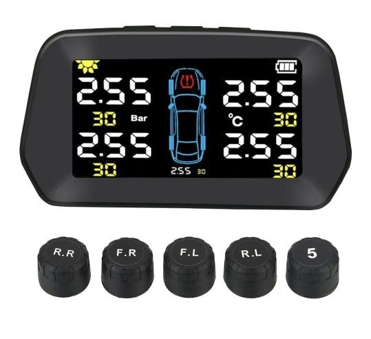Smart Solar TPMS Tyre Pressure Monitoring System Tools Tire Guard Pressure Monitor USB/Solar Charging 6 Alarm Modes, Auto Sleep Mode, Tire Position