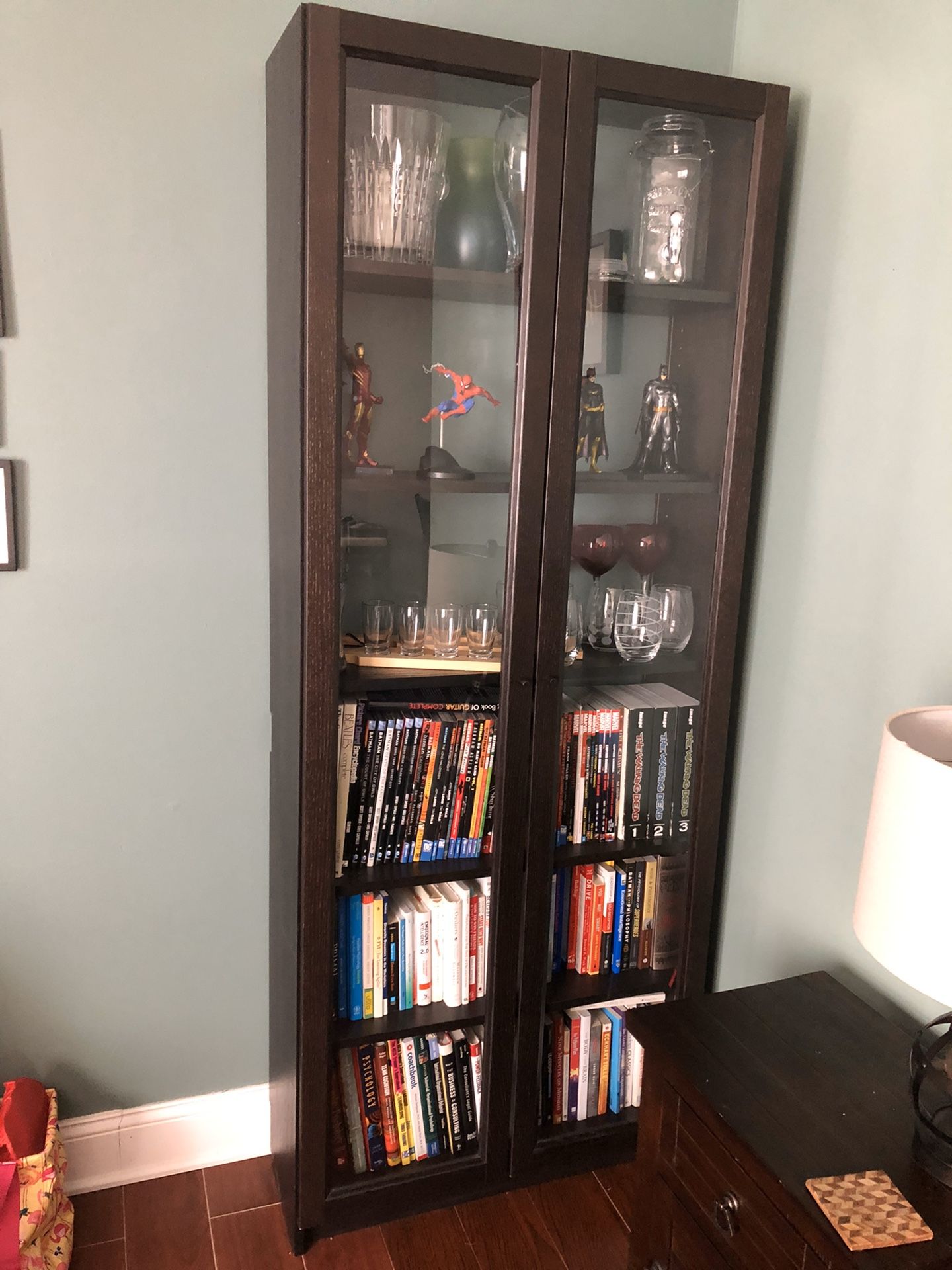 Glass (IKEA’s Billy) Bookcase, Brown Wood