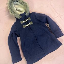 Girls Jacket medium 8 blue fur hoodie pea coat kids blue