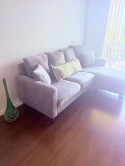 Gray Sofa Chaise With Matching Pillows