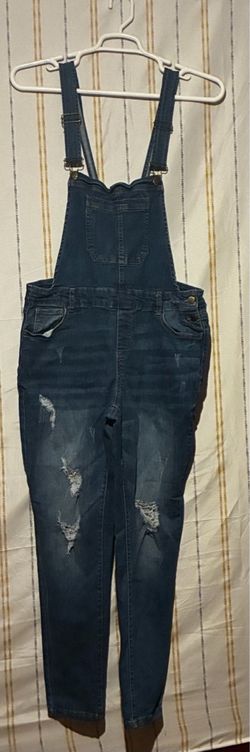 Wax Jeans Distressed Denim Bib Overalls