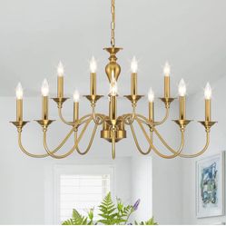 12 Light Gold Antique   Farmhouse Chandeliers for Dining Room Light Fixtures Over Table,Industrial Candle Hanging Light 