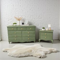 “Sage Whisper” Vintage Dresser & Nightstand Set