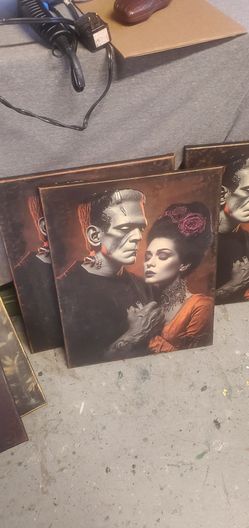 Frankenstein Couple Canvas Wall Art Prints