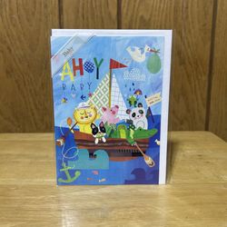 Trader Joe's Gourmet Greeting Card Baby Birth Newborn Nautical Stork Welcome NEW