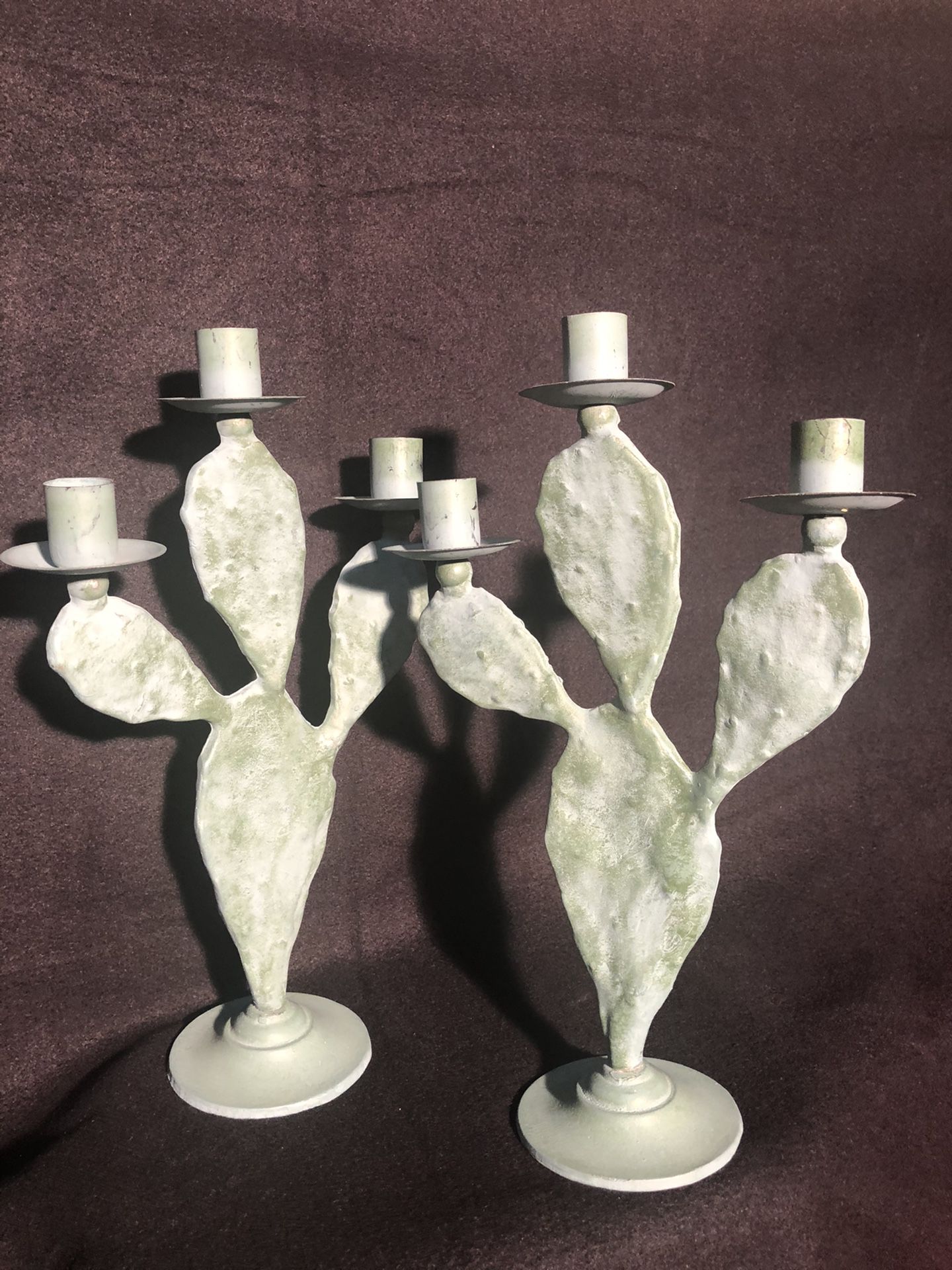 A pair of 7:1/2” cactus candles holders. They hold tapered candles