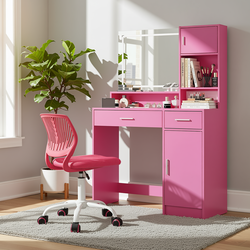 Homy Casa Matera 2PC Pink Vanity Set 35” Led Lighted Mirror Desk with CARNATION Pink Swivel Chair