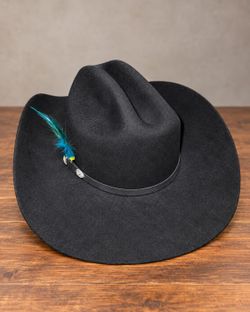 Black Felt Cowboy Hat with Feather