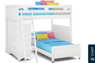 Rooms 2 Go Ivy League 2.0 Bunk Bed | Twin and Full Bunk Bed With Steps , White