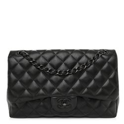 Chanel 2024 SO Black Lambskin Leather 10" Medium Double Flap Classic Bag