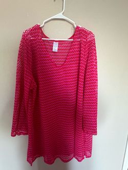 Pink & Red Crochet Mesh Swimsuit Cover-Up