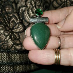 Silver Pendant With Green Topaz And Natural Green Stone