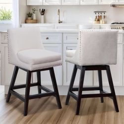 26 Inch Counter Height Bar Stools Set of 2 Linen 