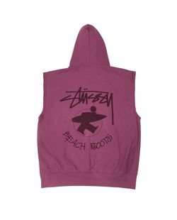STUSSY Beach Roots Hoodie Mens Large L Berry Sweatshirt Pullover Vest Full Zip