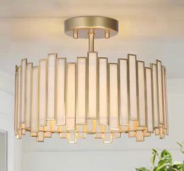 Modern 12.5 in. 3-Light Gold Drum Semi-Flush Mount light