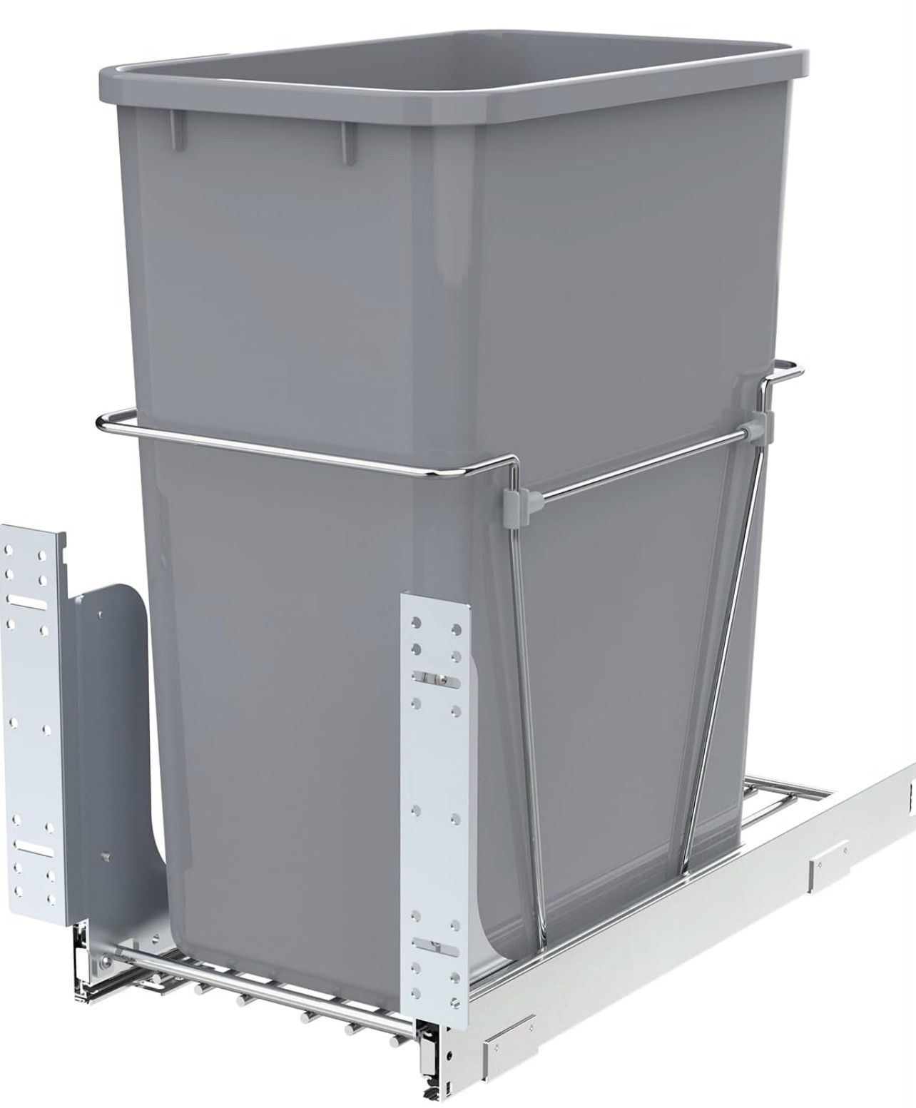 Single Pullout Trash Can for Under Kitchen Cabinets Include Single 35QT Trash Bin Doesn't Include Door Fittings, Bottom-Mount Recycling Bin