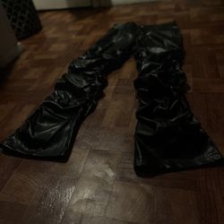 Men’s Flared Leather Black Pants 