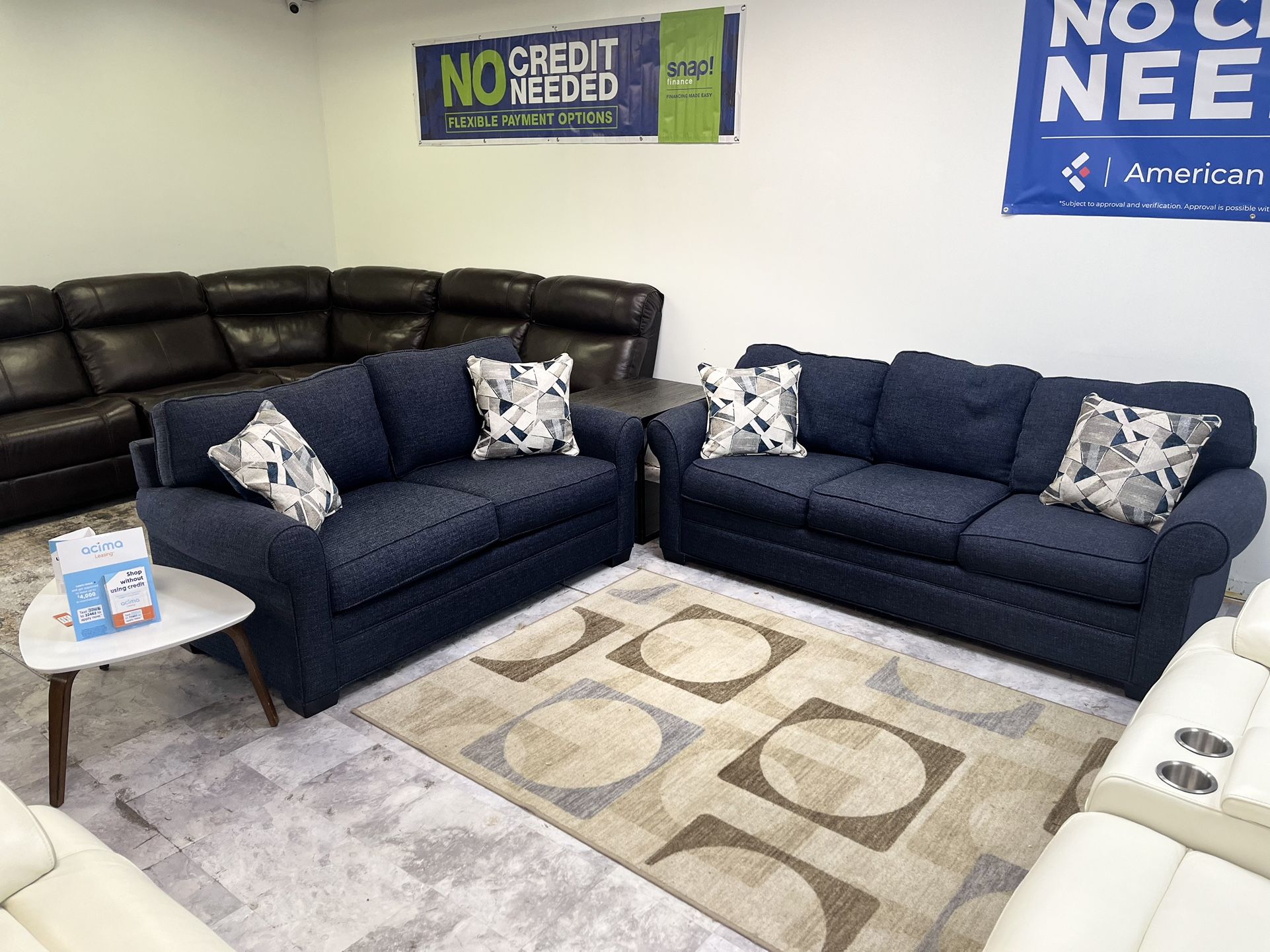 Sofa & Loveseat - Navy Blue Pull Out Bed