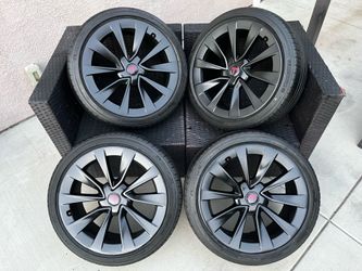 19’ Inch Tesla Model 3 Satin Black Rims “OEM” With Michelin Primacy All Season Tires 5x114 Bolt