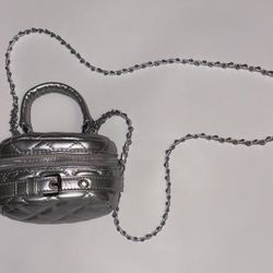 Silver quilted mini handbag with chain strap