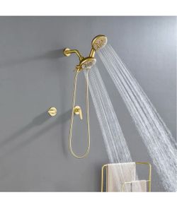 Brushed Gold Dual Shower Head System 2 huddles shower set