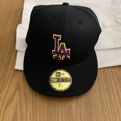 “Brand New” New Era Los Angeles Dodgers Hat with Los Angeles Lakers colors. 59Fifty, size 7 1/4. 