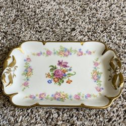 Fine Concorde China Vtg White Floral Design Gold Gilding Tray