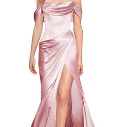 Off The Shoulder Mermaid Prom Dresses for Women Satin Silk Ruched Wrap Formal Evening Gowns with Slit
