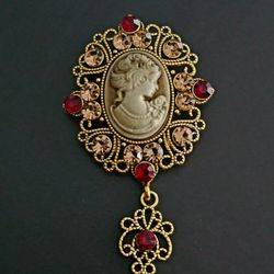 ESTATE FIND RARE VINTAGE LOOK RHINESTONE ORNATE CZMEO BROOCH