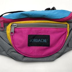 Vintage Jordache Basics Unisex Nylon Waist Fanny Pack Belt Bag 80s Teal Pink