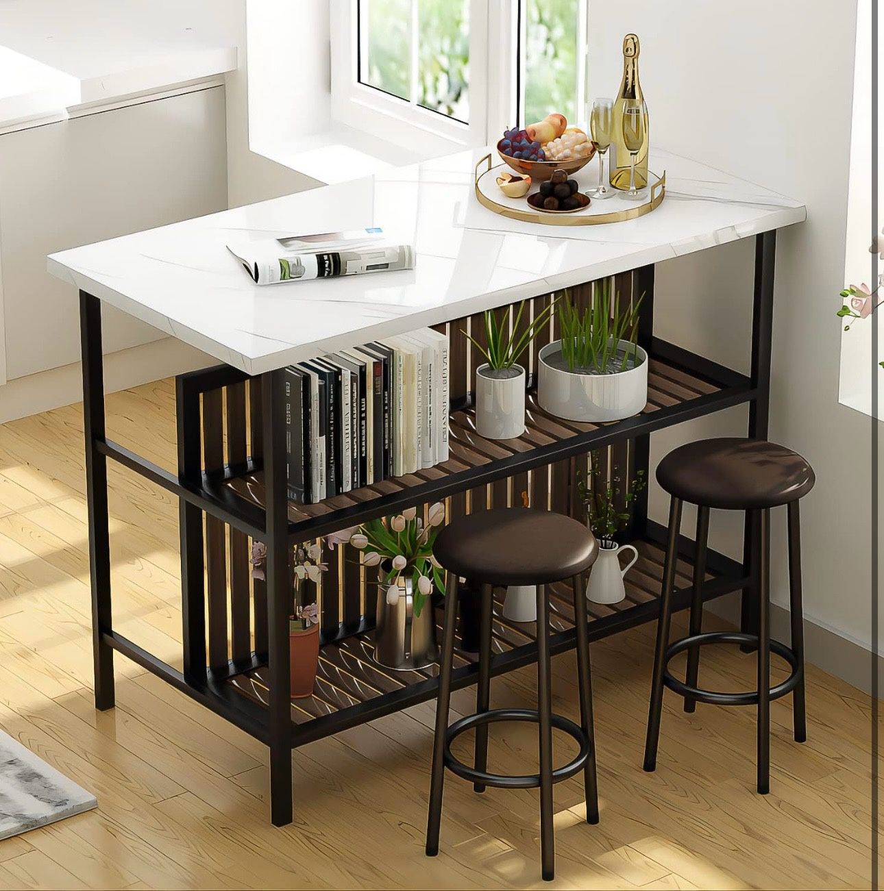 ✨ 3-Piece Bar Table and Chairs Set – Brand New $120 ✨ ✅ Industrial style, modern marble counter height table with 2 bar stools ✅ Sturdy steel frame wi