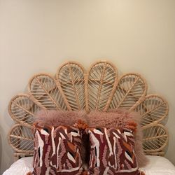 Boho Rattan Queen Bed Frame + Freestanding Headboard + FREE Mattress