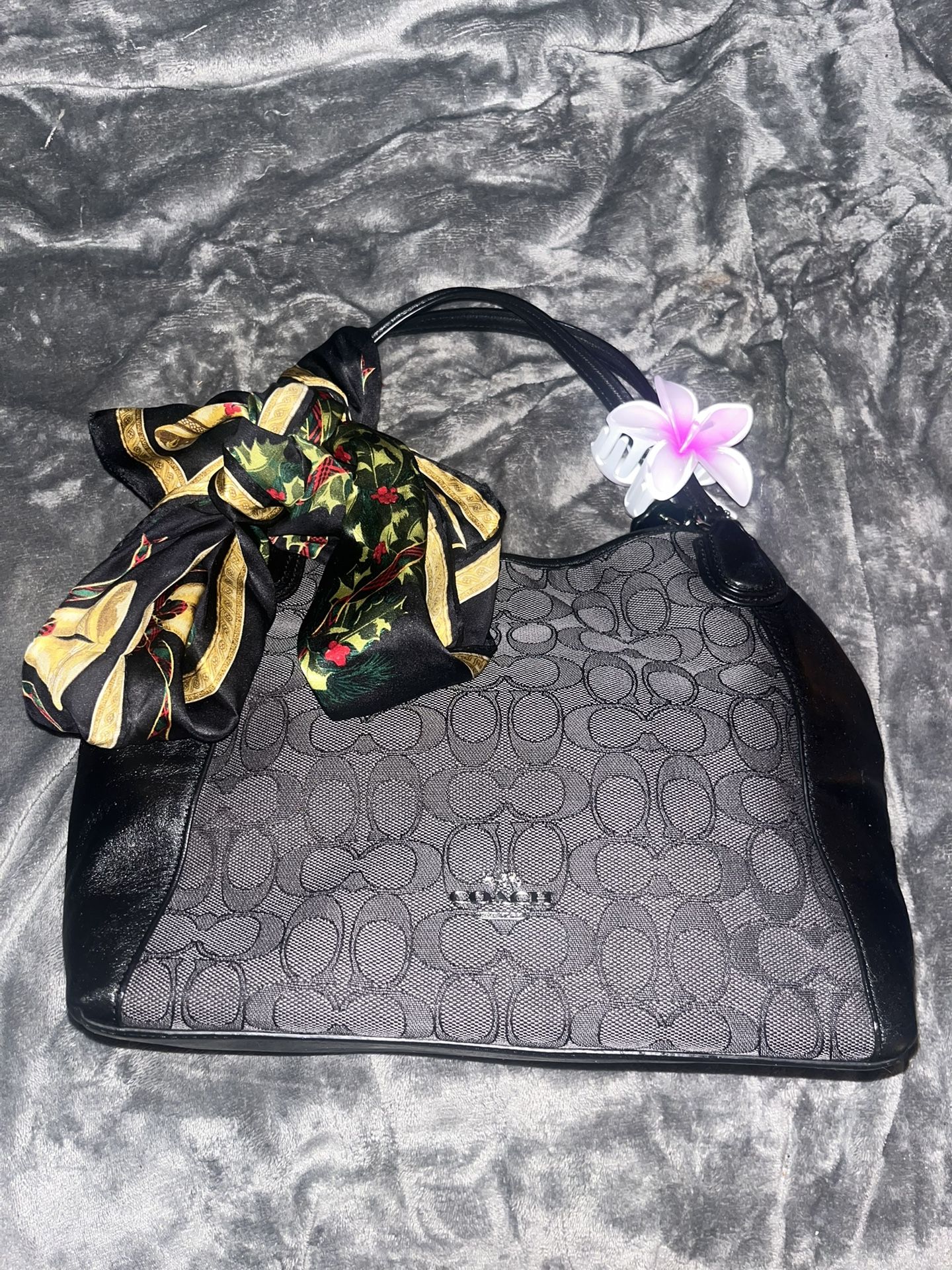 Black Coach Signature Canvas and Leather Shoulder Bag