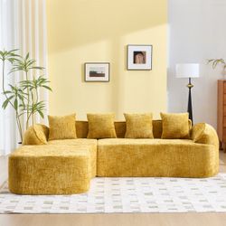 Yellow Chenille Sectional Sofa with Chaise