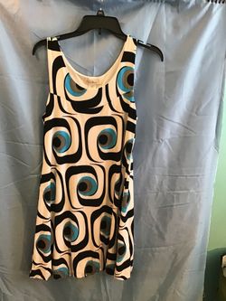 LADIES WHITE DRESS WITH DOTS BLUE WITH BLACK,
