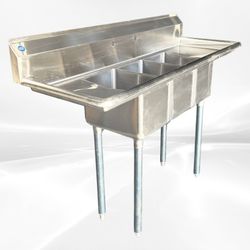 C3T101410-12LR 54 ins Stainless Steel 3 Compartment Sink NSF