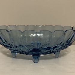 Vintage Indiana Glass Garland Blue Footed Harvest Fruit Centerpiece Bowl Large 