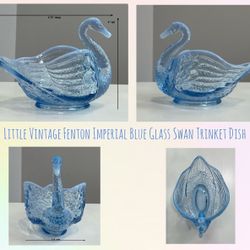 Little Vintage Fenton Imperial Blue Glass Swan Trinket Dish