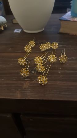 Gold Crystal Flower Hair Pins Set of 10