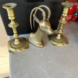 BRASS IBEX WITH CANDLE STANDS