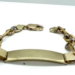 14k Linda Pulsera Con Placa Corte de Diamante Gramos : 14.5