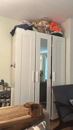 IKEA Brimnes 3-Door Wardrobe with Mirror – White