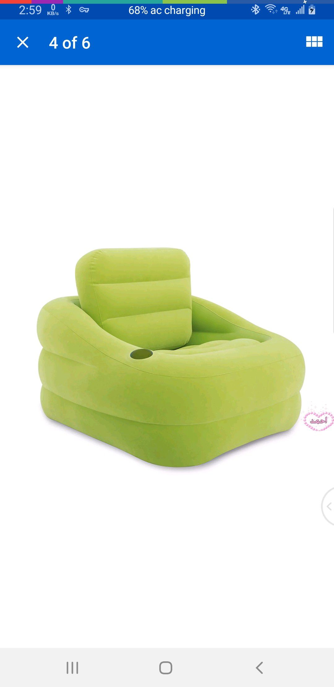 ntex Inflatable Indoor or Outdoor Accent Chair with Cup Holder, Green