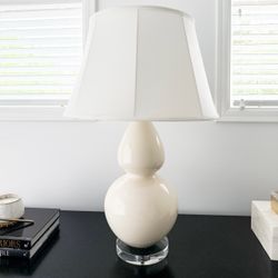 Large Cream Ceramic Gourd Table Lamp