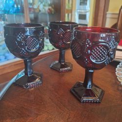 Avon 1876 Cape Cod Ruby Red 6” tall, 3.5" wide Cordial Goblets, set of 3