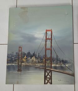 Title: Signed Golden Gate Bridge San Francisco Oil Painting 24"×20"
Hand‑painted oil on canvas, Golden Gate Bridge San Francisco city skyline. Artist‑